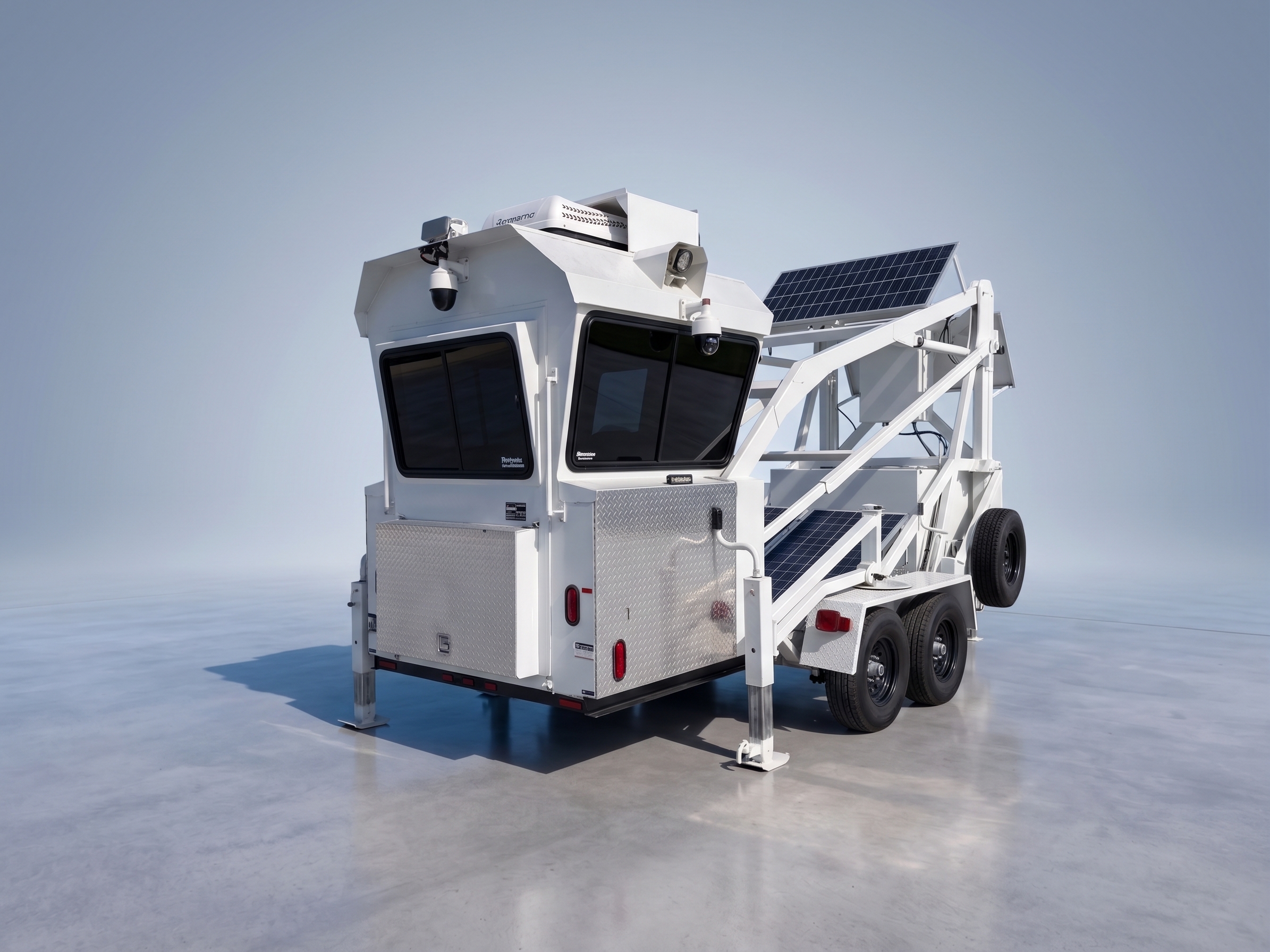 Front three-quarter view of the Piper Series towable surveillance chassis