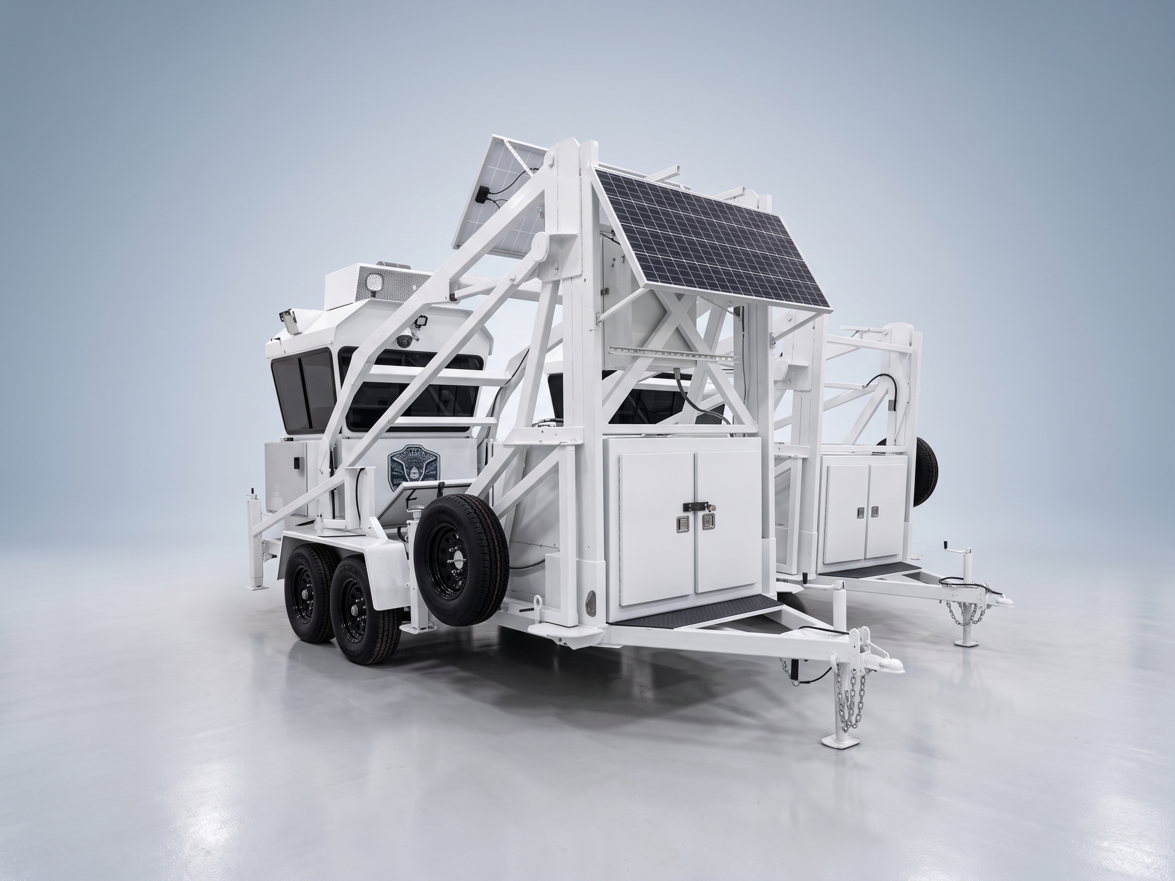 White Piper Series surveillance trailer in its compact transport configuration